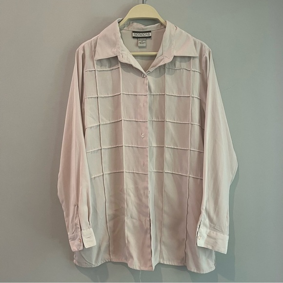 Women’s grey beige textured long sleeve button up blouse size medium notations - Picture 1 of 7